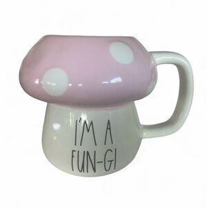 I’M A FUN-GI Rae Dunn Mushroom Mug Pink White Polka Dot Like New
